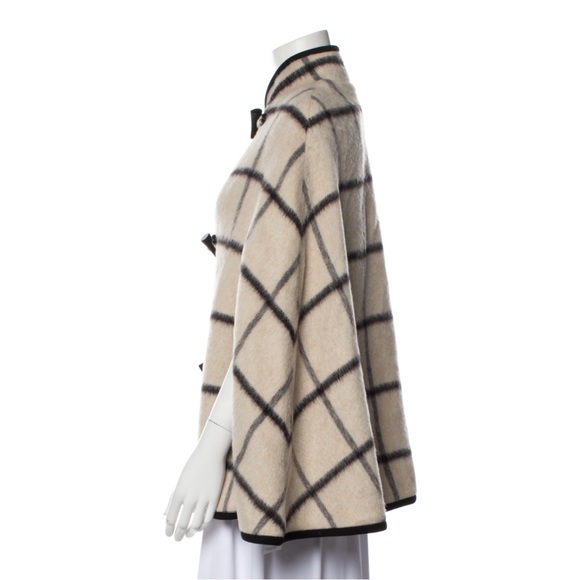 NWT Pearl by Lela Rose Checkered Plaid Wool Cape Poncho with Pockets Size Large - Picture 2 of 11